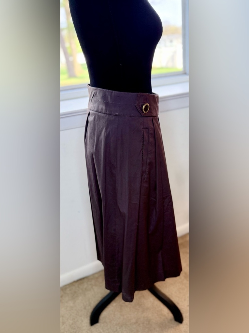 Tory Burch brown pleated A line skirt pockets preppy chic designer knee midi 8 - Picture 6 of 12